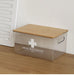Reusable Plastic Medicine Box with Bamboo-style Cover — Black, Solid-colour