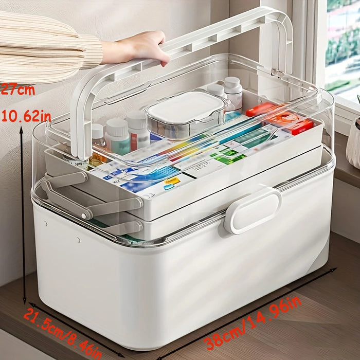 Large Capacity Foldable Medicine Storage Box with Clear Lid — Modern White Plastic Organiser