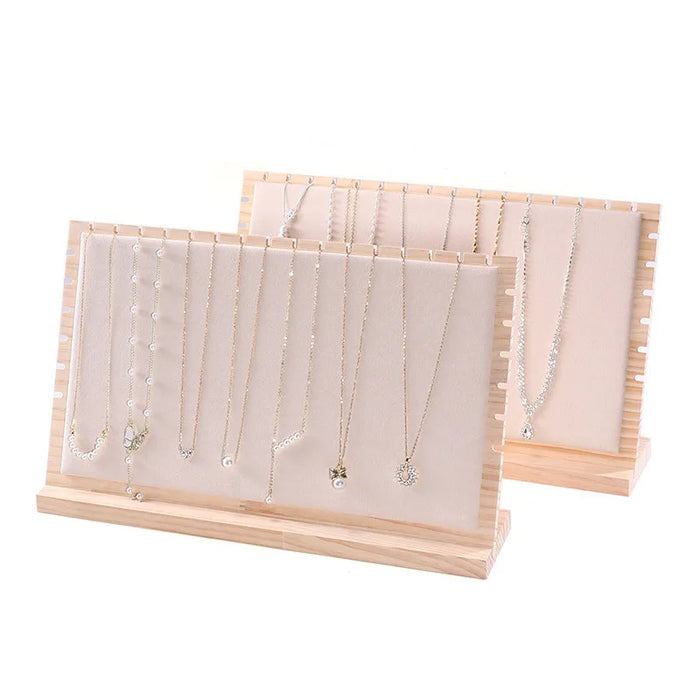 Large Wood Jewellery Display Stand — Necklace & Bracelet Rack with Faux Suede Interior