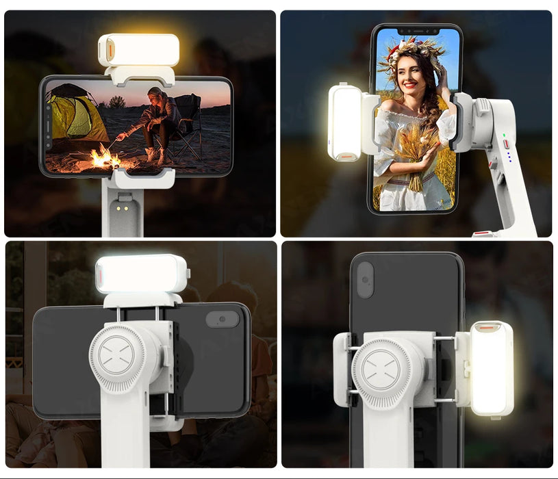 A10 Handheld Smartphone Gimbal with Fill Light, Extension Rod & Remote — for iPhone & Samsung