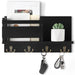 Wooden Wall-Mounted Key and Mail Holder — Rustic Letter Sorter with 4 Hooks