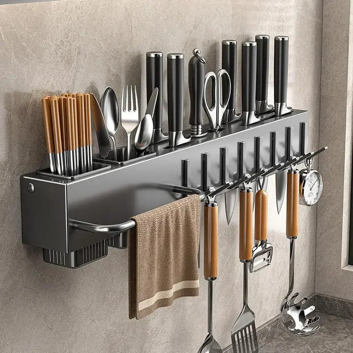 Wall-Mounted Kitchen Knife Rack with Pot Lid & Cutting Board Organiser
