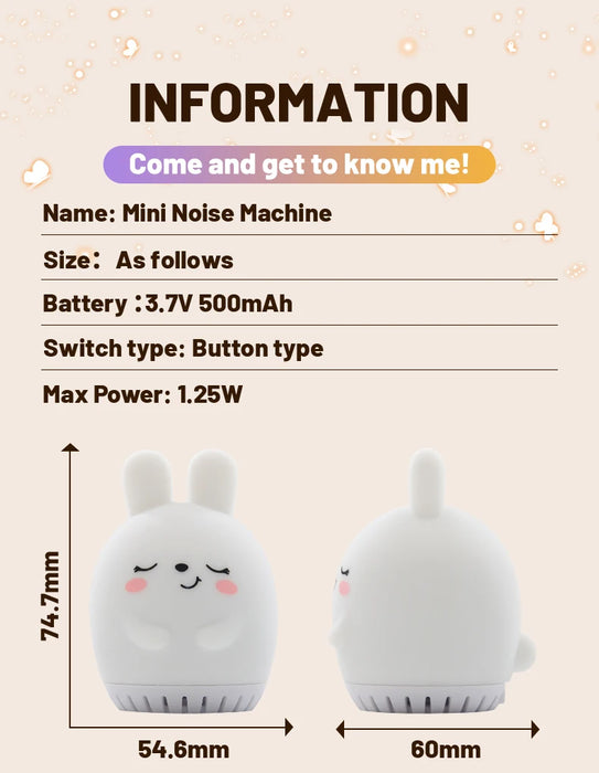 Mini Rabbit White Noise Machine & LED Night Light — 20 Soothing Sounds, USB‑C Rechargeable Silicone Sleep Aid