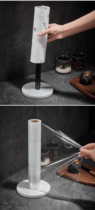 Nordic Marble & Space Aluminium Paper Towel Holder — Vertical Kitchen Roll Stand (Black, White, Gold)