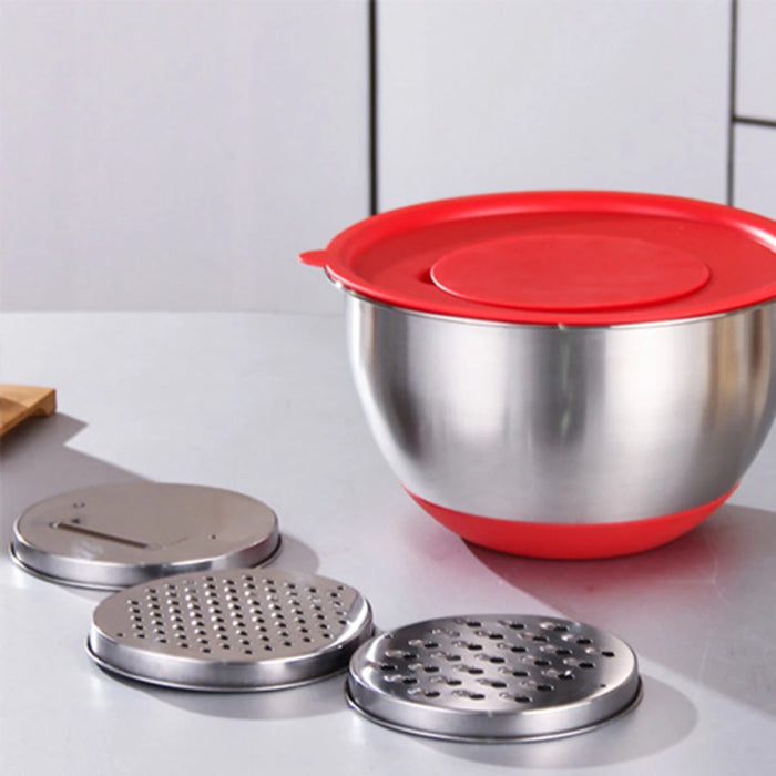304 / 18/10 Stainless Steel Mixing Bowl Set with Lids, Graters & Handle — Non‑Slip Nesting Bowls (1.5/2.5/4.5L)