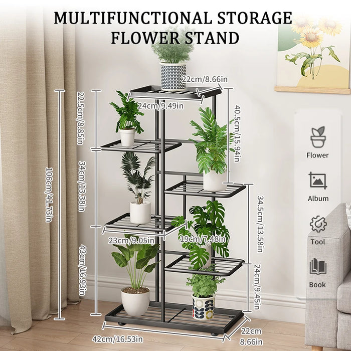 Iron Plant Stand – 4/5/6-Tier Flowerpot Organiser, Black or White