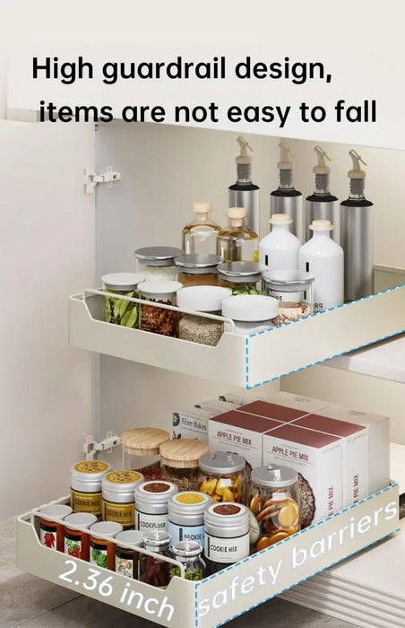 Metal Slide‑Rail Pull‑Out Cabinet Organiser with Self‑Adhesive Base