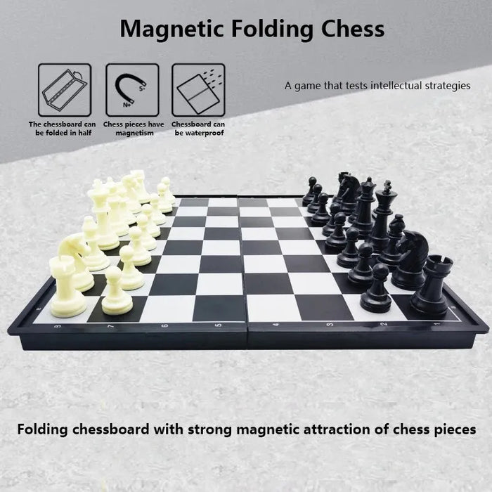 Folding Magnetic Chess & Checkers — 4 Sizes, Plastic HIPS, Teaching Book