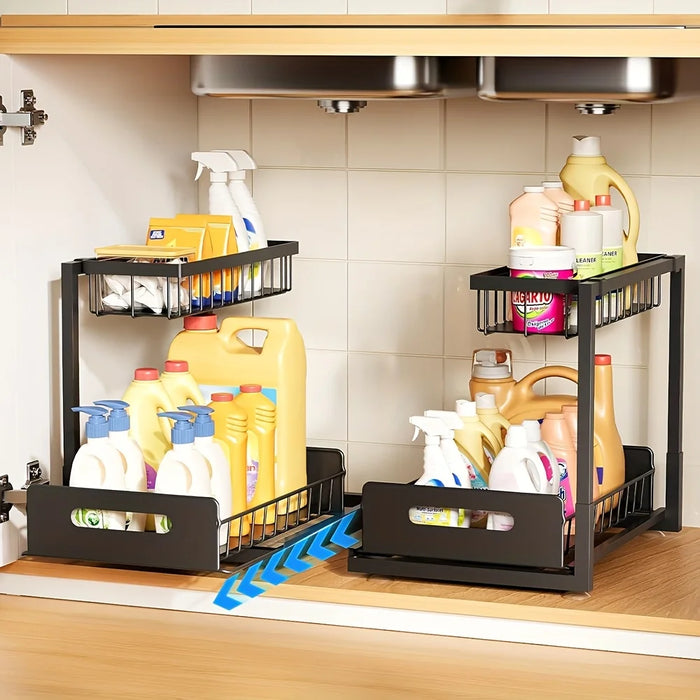 2-Tier Sliding Under-Sink Organiser – Rustproof Metal Storage for Kitchen & Bathroom Cabinets