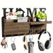 Rustic Wooden Wall-Mounted Organiser with Shelf and 7 Hooks