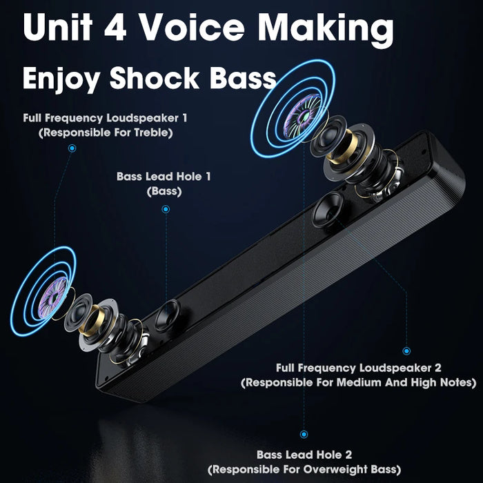 Portable Soundbar Speaker — Bluetooth 5.3 & Wired AUX, USB-powered, 2.0 Stereo