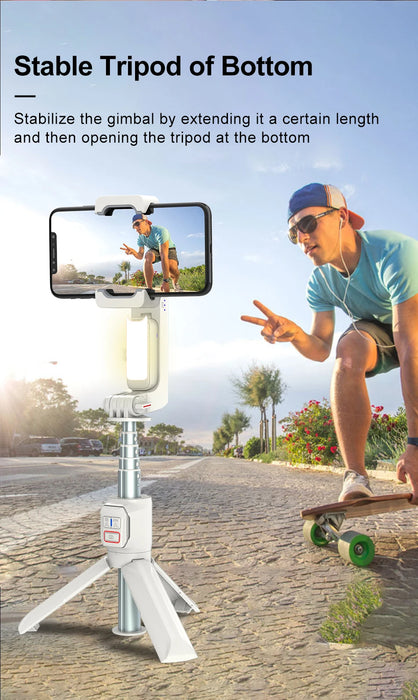 A10 Handheld Smartphone Gimbal with Fill Light, Extension Rod & Remote — for iPhone & Samsung