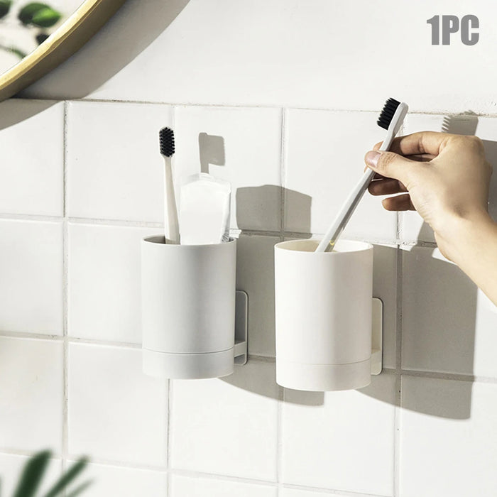 Drill-Free Wall-Mounted Toothbrush & Toothpaste Holder with Removable Cup