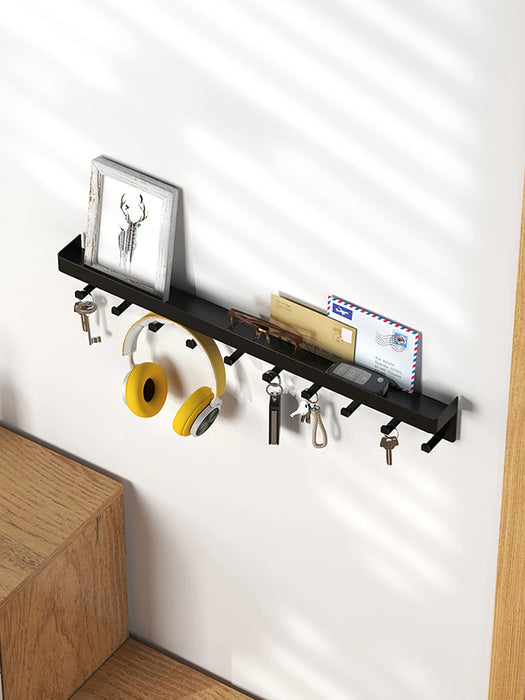 Wall-Mounted Key Organiser with Tray and Hooks – No-Drill or Drill Fixing