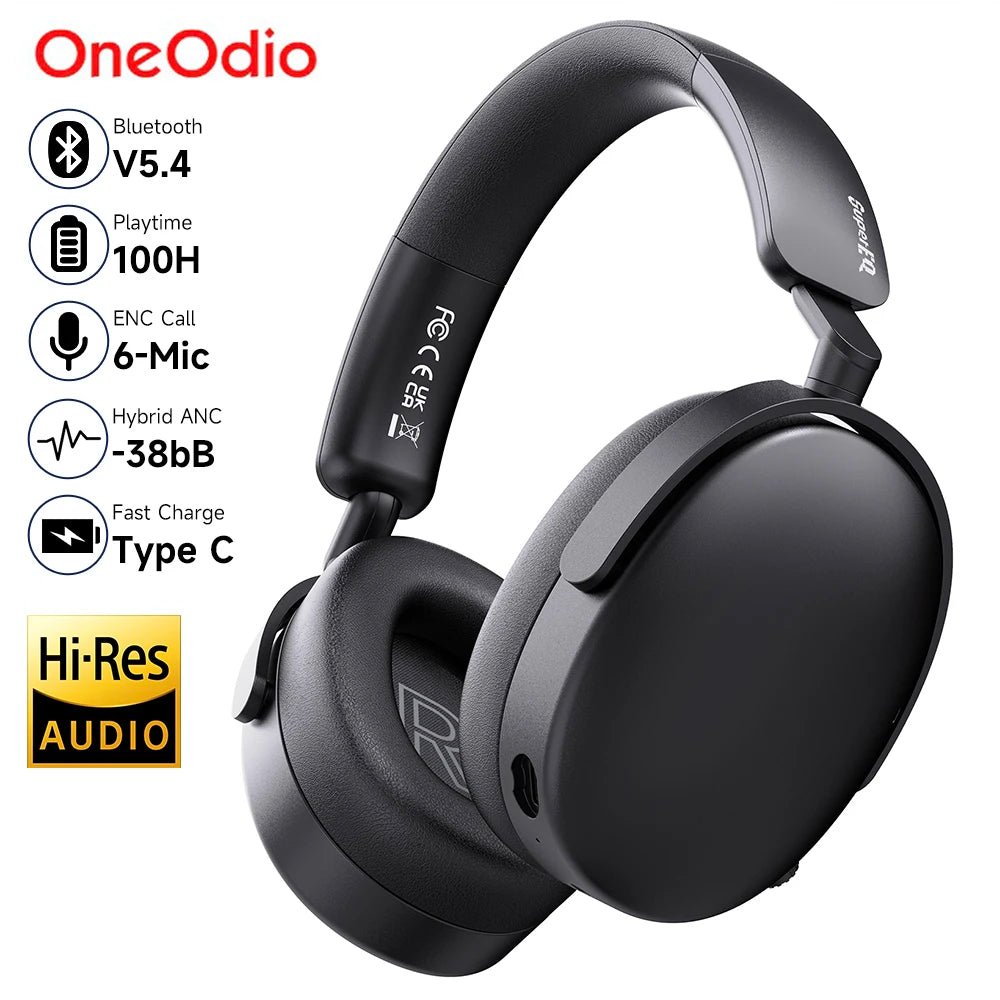 Oneodio SuperEQ A200 - Vezeték nélküli Bluetooth 5.4 fejhallgató hibrid aktív zajszűréssel és Hi-Res audióval - Tökéletes fülre illeszkedő headset 6-mikrofonos AI ENC-vel akusztikai rajongók számára