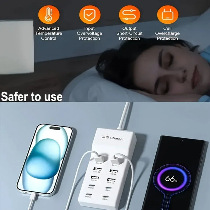 10‑Port 50W USB Charging Station – Multi‑Device Fast Charger with LCD (EU/UK/US plugs)