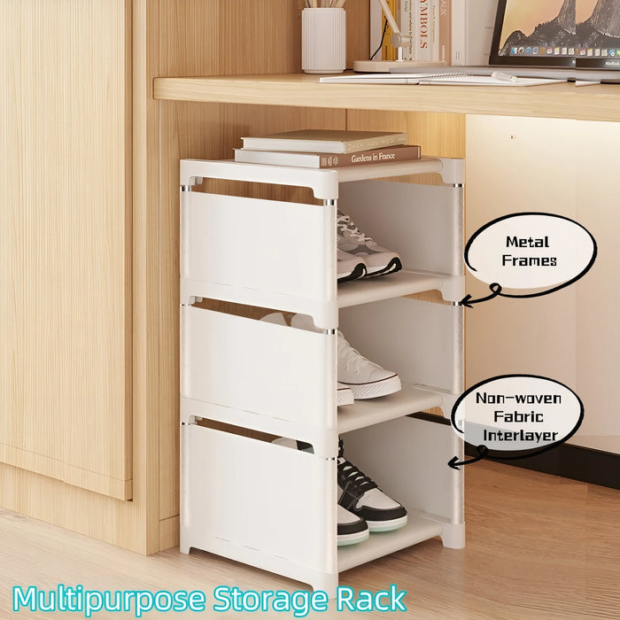 6/8-Tier Shoe Organiser — Metal Frame with Fabric Shelves, Space-Saving Rack