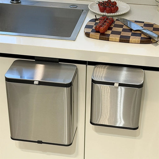 Wall-Mounted Stainless Steel Kitchen Bin — No-Bend-Over, Press-On Lid