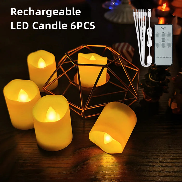 Rechargeable LED Tea Lights 6‑pack — Flameless Flicker, Remote & Timer, USB Multi‑Charge