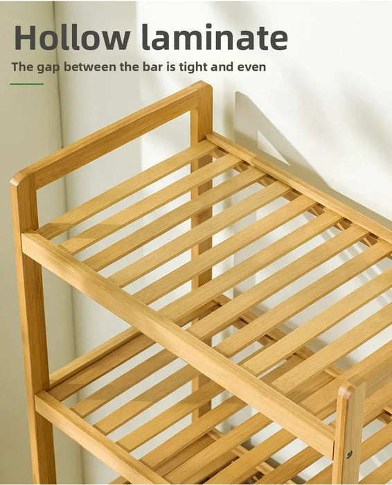 Adjustable Bamboo Laundry Hamper & Bathroom Rack with Pull-Out Shelves