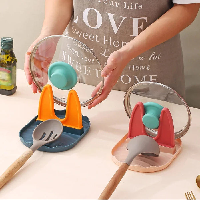Multi-functional Plastic Pot Lid & Spatula Rack for Kitchen and Stove Storage
