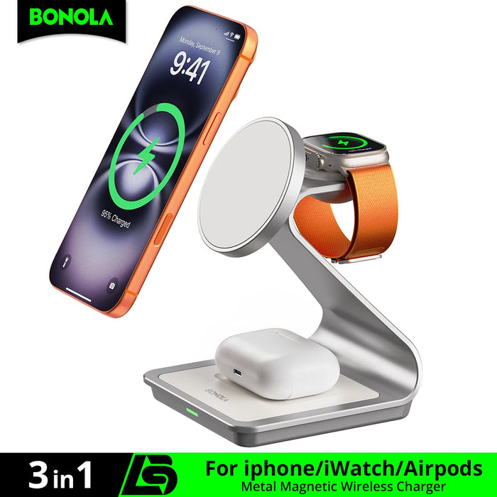 Magnetic 3‑in‑1 Wireless Charger Station for iPhone 17–12, Apple Watch & AirPods (28W)