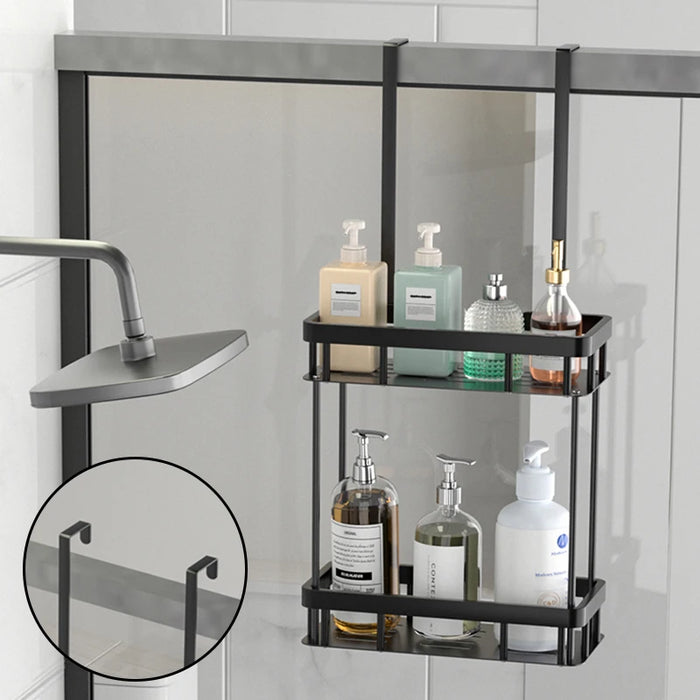 QH Dual-Tier Shower Caddy — Metal & Plastic Bathroom Shelf (Wall or Over-Door)
