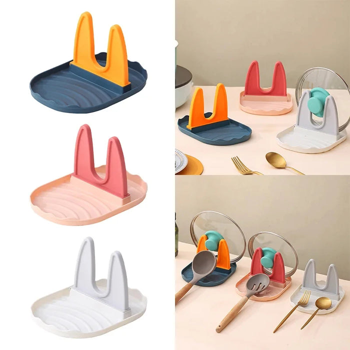 Multi-functional Plastic Pot Lid & Spatula Rack for Kitchen and Stove Storage