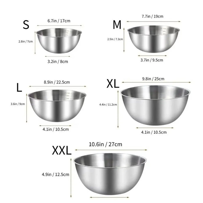 Stainless Steel Salad & Mixing Bowl (with Scale) — 5 sizes 700–3000ml