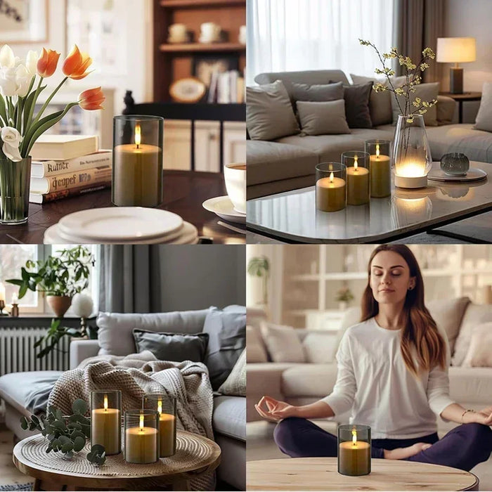 Acrylic Flameless Flickering Candles with Remote & Timer — Battery LED Pillars
