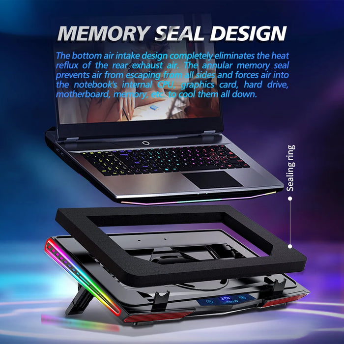 Air Compression RGB Laptop Cooling Pad - Triple-Fan USB Cooler for 12-17-inch Laptops