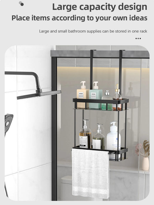 QH Dual-Tier Shower Caddy — Metal & Plastic Bathroom Shelf (Wall or Over-Door)