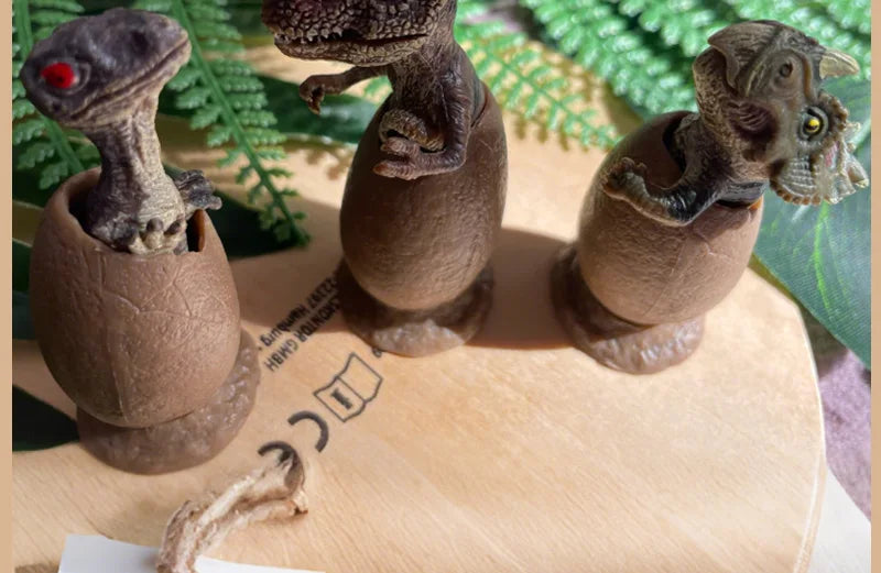 3PCS Hatching Dinosaur Eggs – T‑Rex, Triceratops & Raptor PVC Model Set