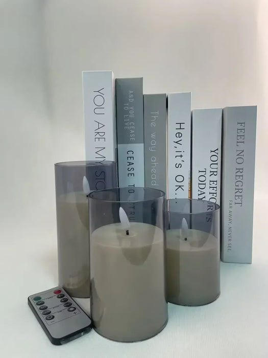 Acrylic Flameless Flickering Candles with Remote & Timer — Battery LED Pillars
