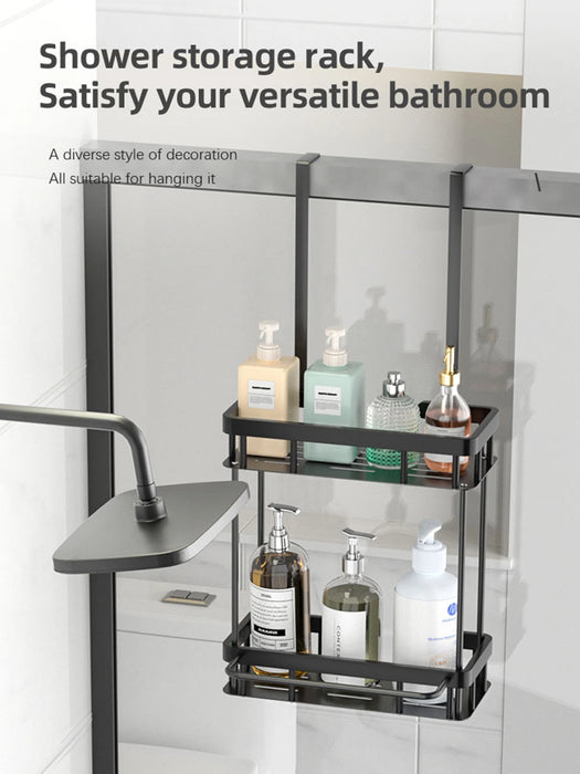 QH Dual-Tier Shower Caddy — Metal & Plastic Bathroom Shelf (Wall or Over-Door)