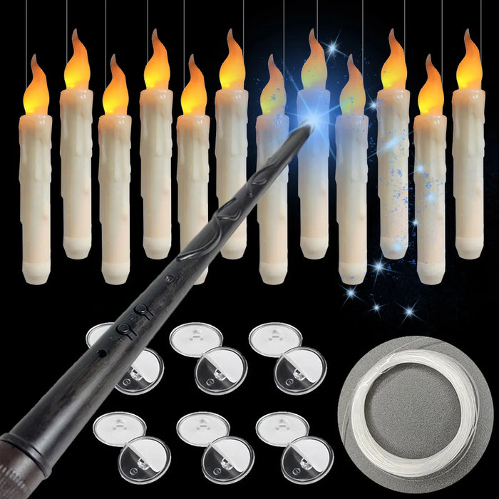 12-Pack Floating LED Taper Candles with Magic Wand Remote — Flameless Flicker Lights