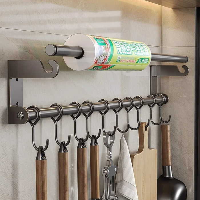 Stainless Steel Double-Rod Kitchen Rack — Spoon Holder & Kitchen Roll Dispenser