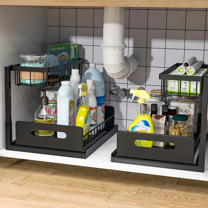 Under-Sink Sliding Drawer Organiser — Metal Pull-Out Shelves for Kitchen, Bathroom & Garage