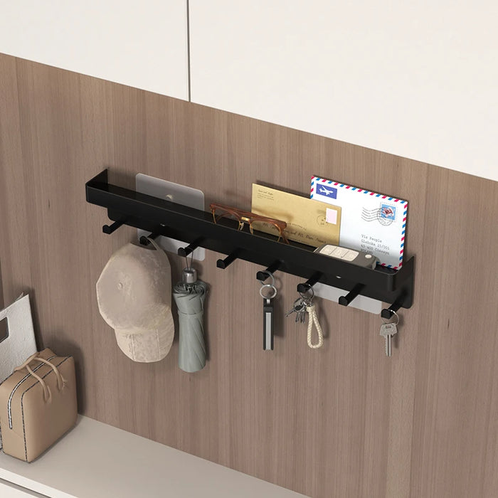 Wall-Mounted Key Organiser with Tray and Hooks – No-Drill or Drill Fixing