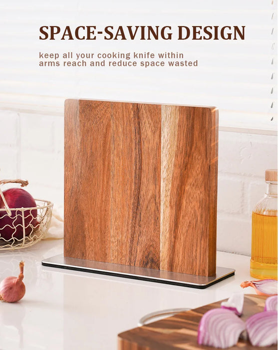 Acacia Wood Magnetic Knife Block with Stainless Steel Base