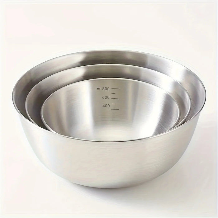3-Piece Stainless Steel Mixing Bowl Set with Measurement Marks – Thick & Rust-Resistant