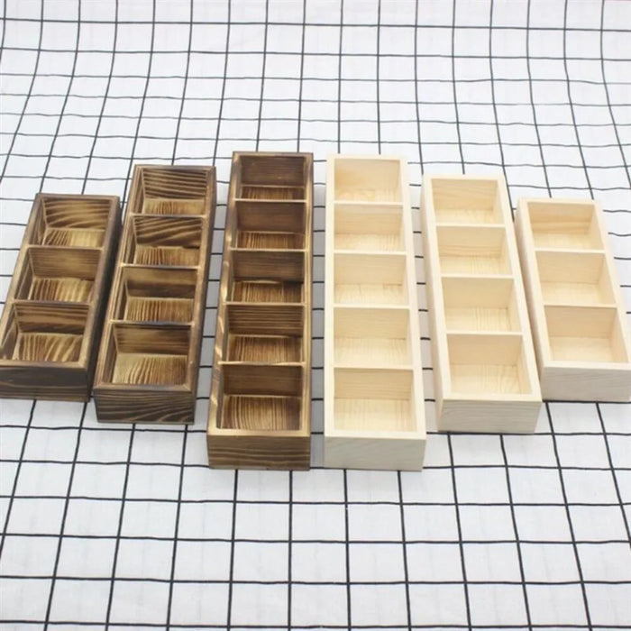 Solid Wood Retro Tea Bag Holder — Multi-Compartment Desktop Storage (White/Brown)