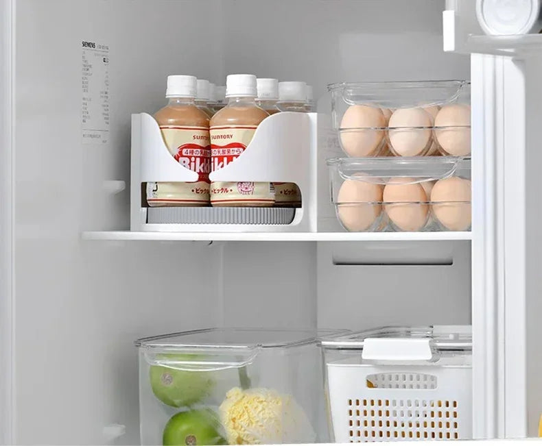 Rotating Fridge Organiser Bin – Soda Can & Bottle Holder, 360° Access