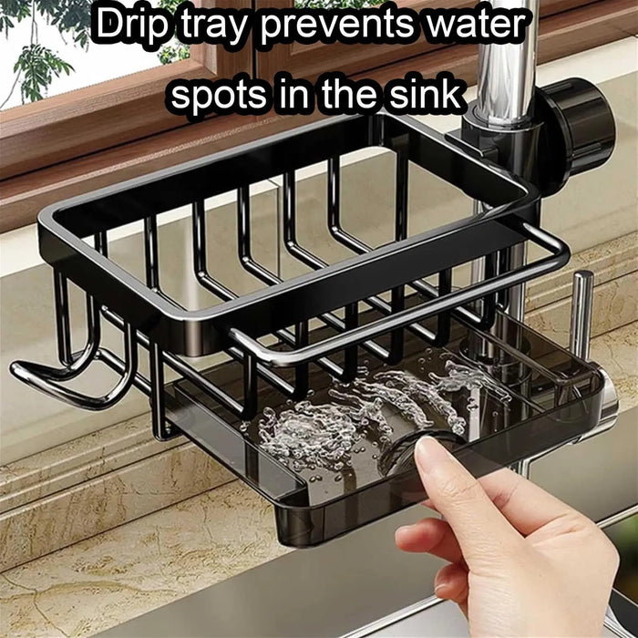 Kitchen Sink Faucet Organiser — Rustproof Adjustable Sponge & Brush Holder