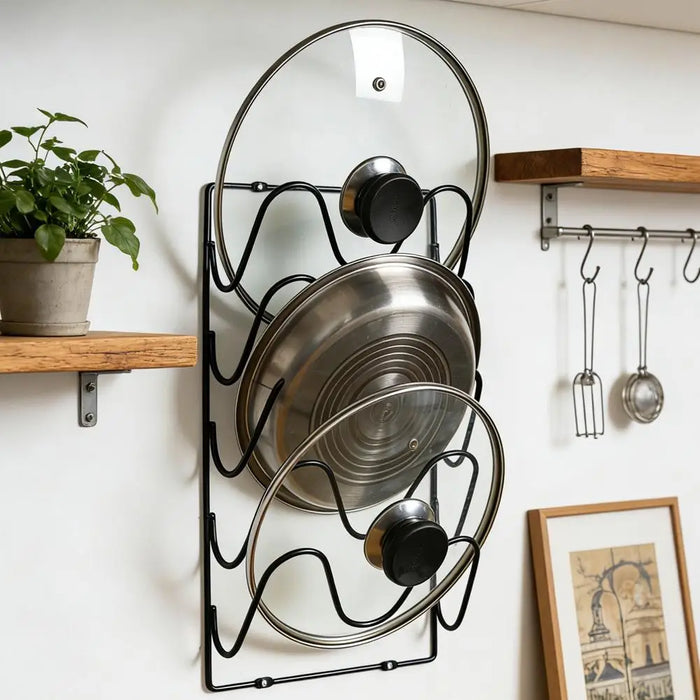 5-Tier Wall-Mounted Pot Lid & Cutting Board Organiser — 29.5 x 18.5cm