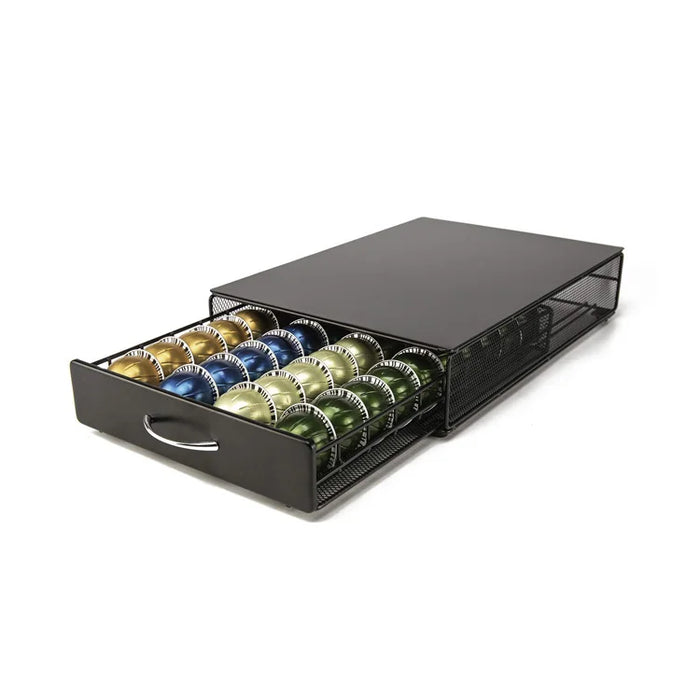 Coffee Capsule Pod Holder Metal Drawer Organiser — Compatible with Nespresso Vertuo, Vertuoline, Dolce Gusto, Verismo & Lavazza — Black
