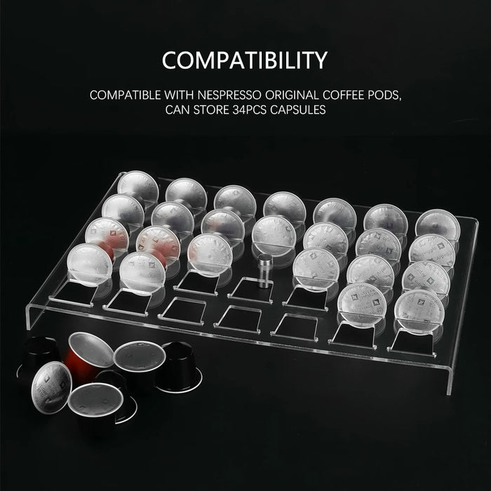 Acrylic Coffee Pod Tray — Holds 34 Nespresso Original Capsules