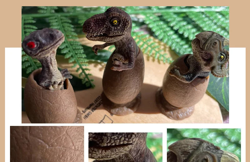 3PCS Hatching Dinosaur Eggs – T‑Rex, Triceratops & Raptor PVC Model Set
