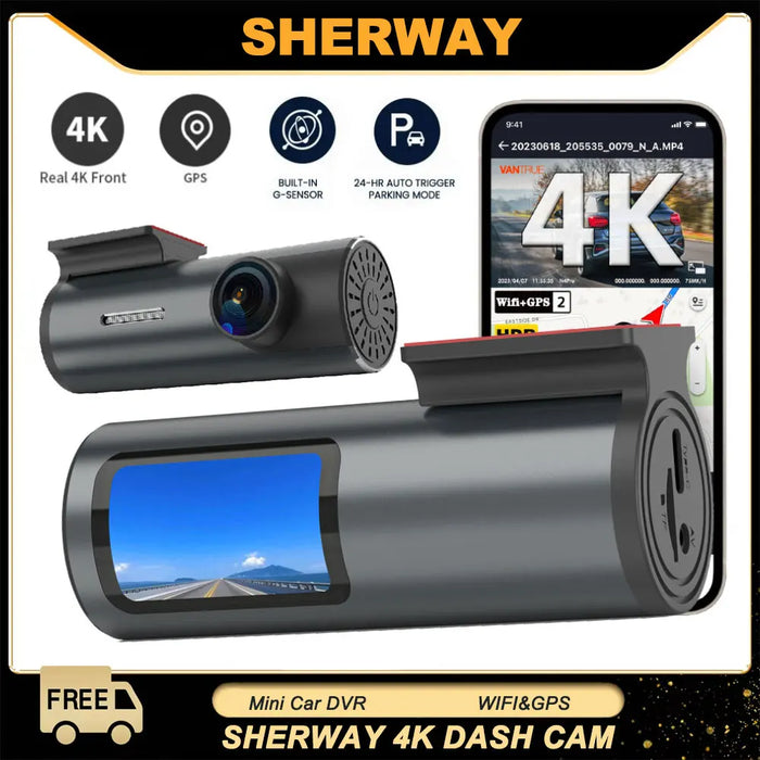 4K Wi‑Fi GPS Dash Cam — Mini Front DVR with 24‑Hour Parking Mode & G‑Sensor