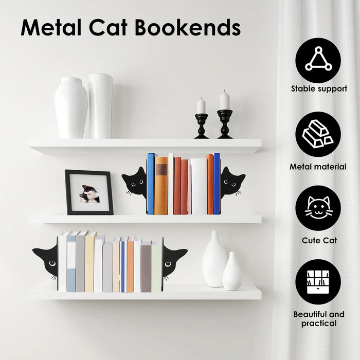 Cat-Shaped Iron Bookends — Decorative Book Stopper for Home & Office (Styles A–D)